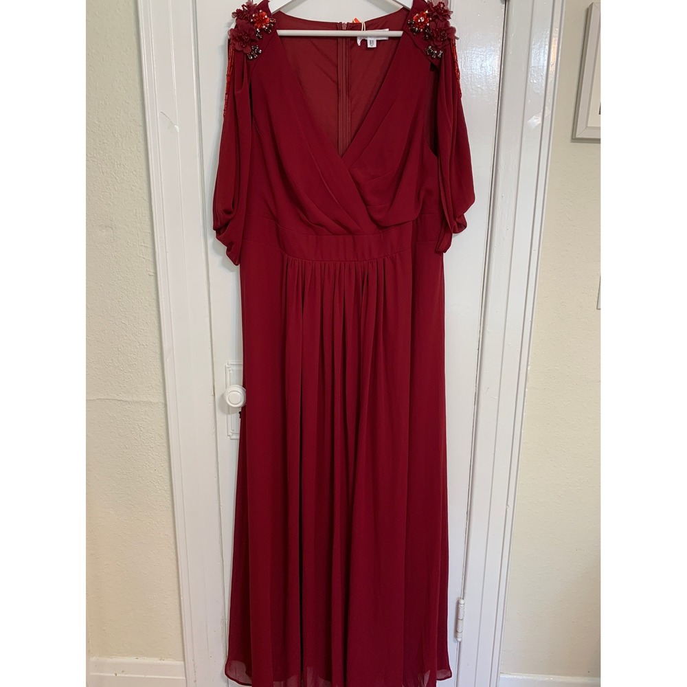 Ever Pretty Merlot A-Line Flowy Floral Beaded Chiffon Formal Dress NWT / 22 - Picture 9 of 16